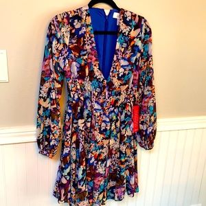 NWT Badgley Mischka Alison V-Neck Long Sleeve Chiffon A-Line Dress, Size 2